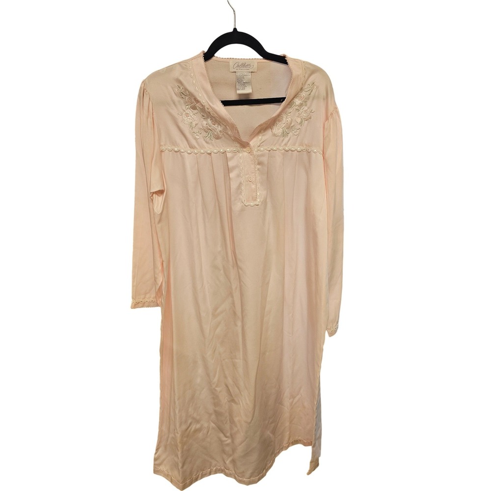 Collette by Miss Elaine Pink Floral‎ Embroidered Lace Trim Nightgown Large 5512